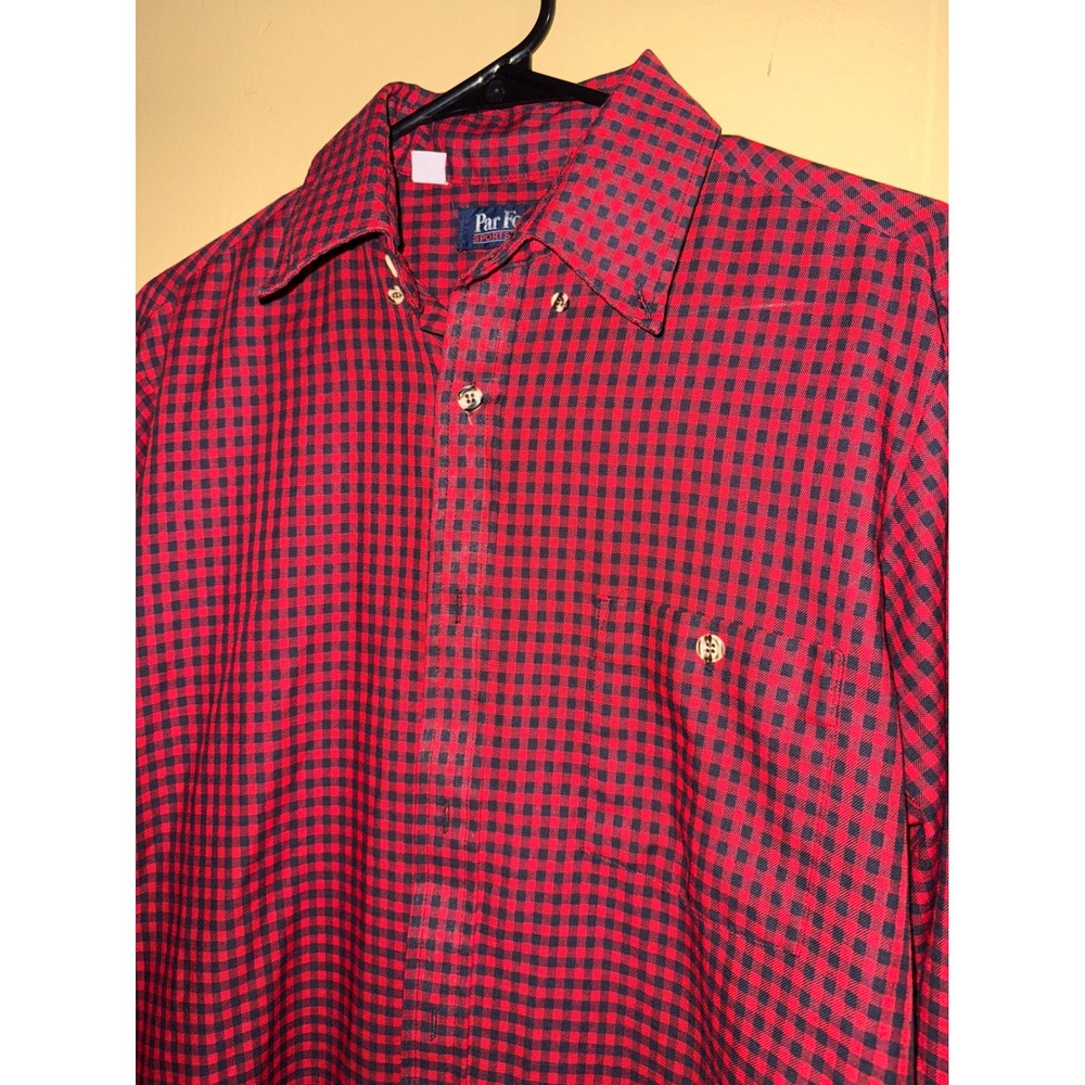 Par Four Sportswear‎ Mens Red Black Gingham Button Down Shirt, Medium